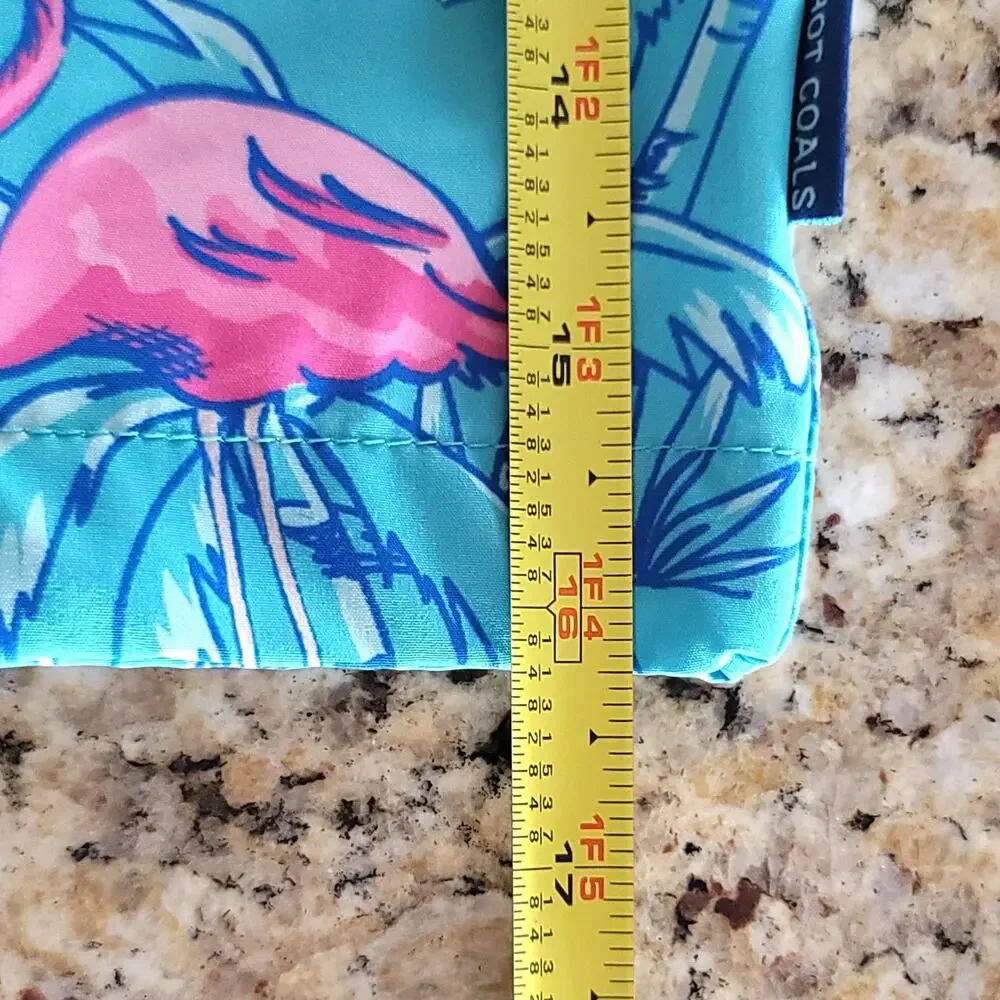 Hot Coals Mens Lined Board Shorts or Swim Trunks Tropical Teal Flamingos Sz: XL